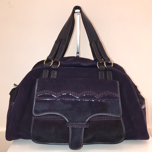 KENZO Purple Suede and Ponyhair Weekender Tote Bag - Picture 1 of 12